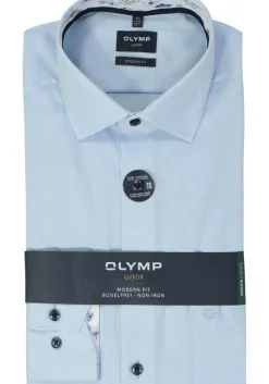OLYMP modern fit overhemd, mouwlengte 7, structuur, lichtblauw