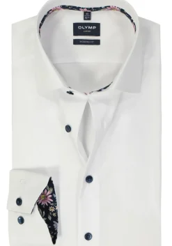 OLYMP modern fit overhemd, mouwlengte 7, chambray, wit
