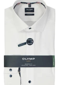 OLYMP modern fit overhemd, mouwlengte 7, chambray, wit