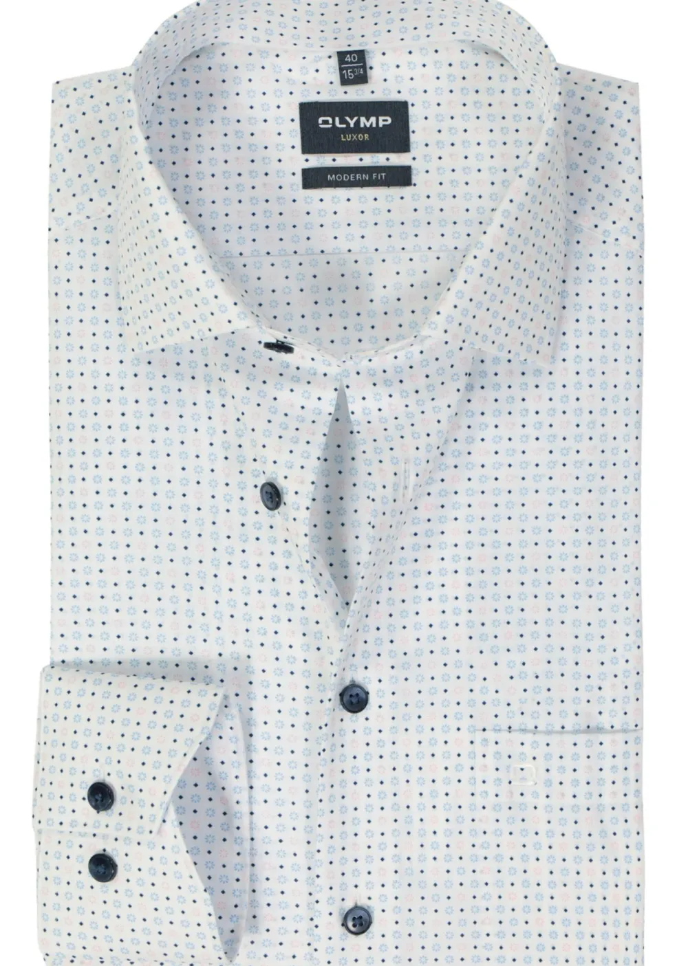 OLYMP modern fit overhemd, mouwlengte 7, popeline, roze dessin