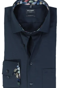 OLYMP modern fit overhemd, mouwlengte 7, chambray, donkerblauw