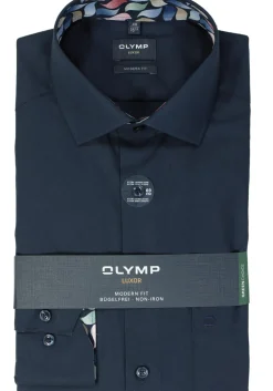 OLYMP modern fit overhemd, mouwlengte 7, chambray, donkerblauw