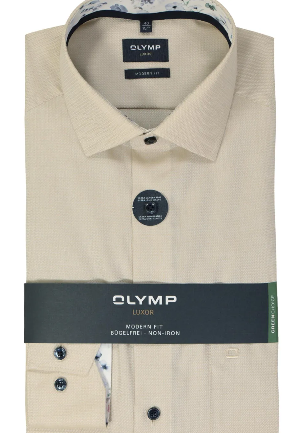 OLYMP modern fit overhemd, mouwlengte 7, structuur, beige