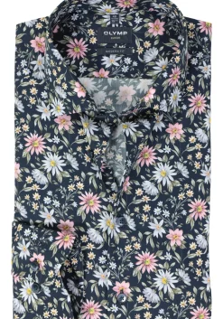 OLYMP modern fit overhemd, popeline, marine blauw dessin