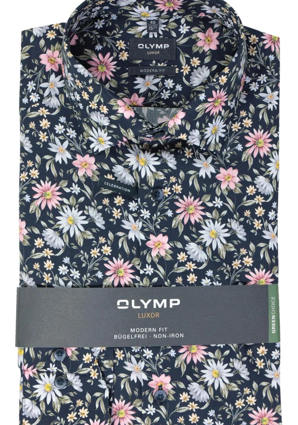 OLYMP modern fit overhemd, popeline, marine blauw dessin