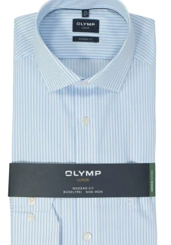 OLYMP modern fit overhemd, popeline, lichtblauw gestreept