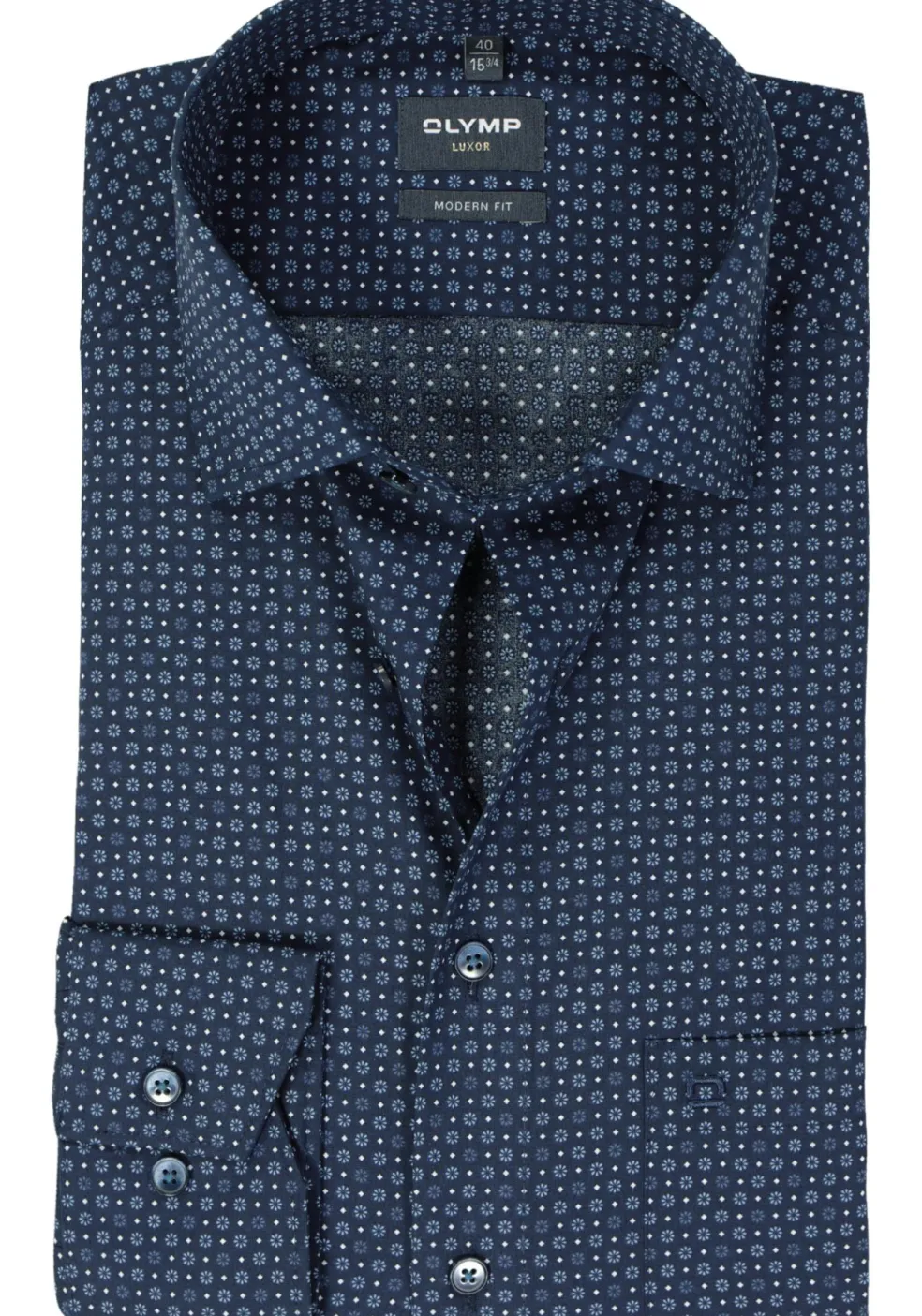 OLYMP modern fit overhemd, popeline, marine blauw dessin