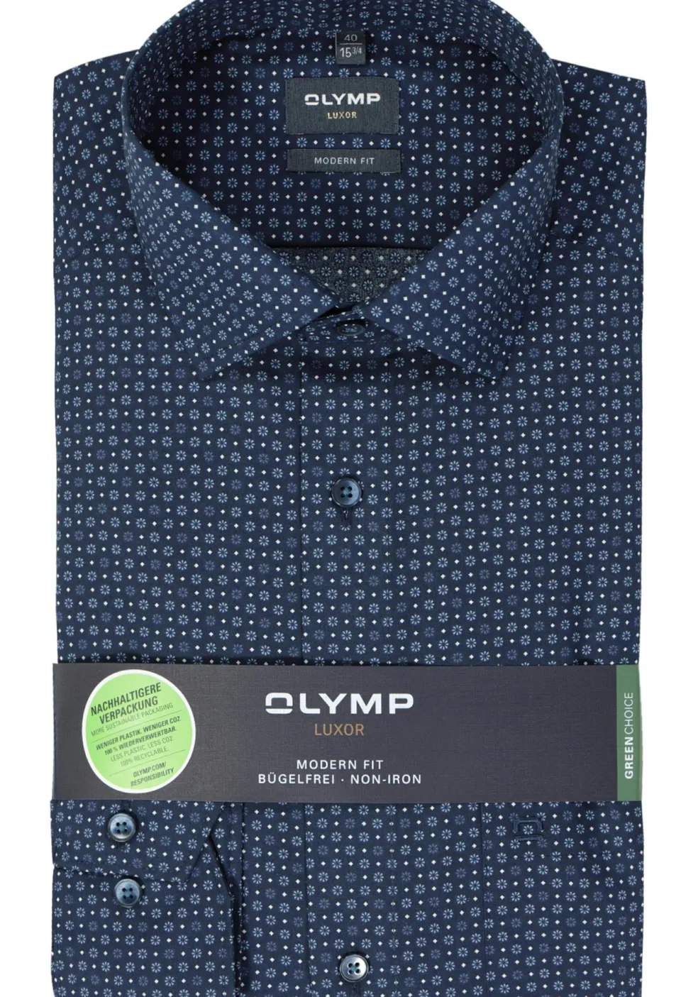 OLYMP modern fit overhemd, popeline, marine blauw dessin
