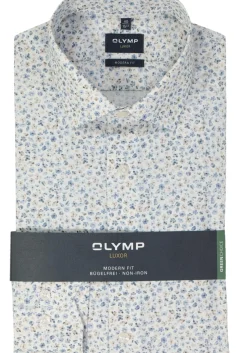 OLYMP modern fit overhemd, popeline, wit met lichtblauw bloemetjes dessin