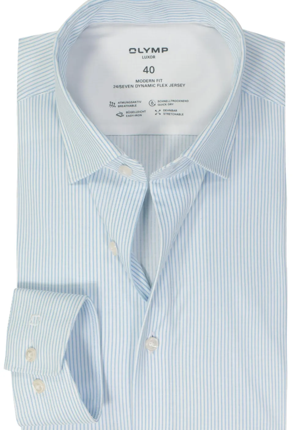 OLYMP 24/7 modern fit overhemd, tricot, lichtblauw dessin