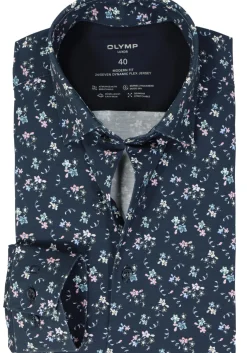 OLYMP 24/7 modern fit overhemd, tricot, marine blauw dessin