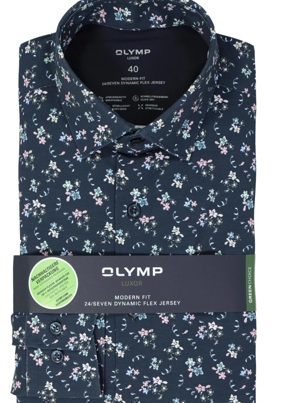 OLYMP 24/7 modern fit overhemd, tricot, marine blauw dessin