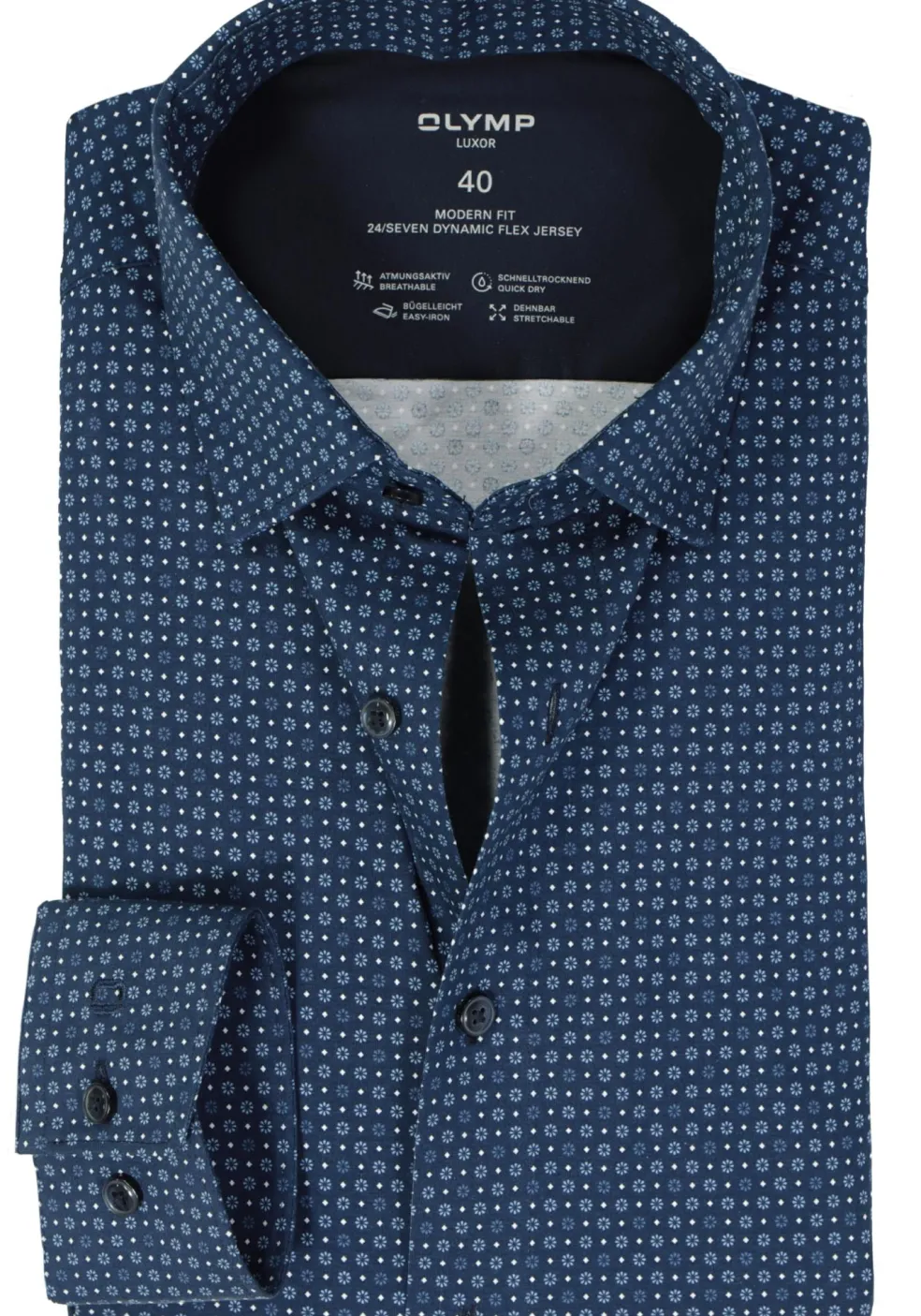 OLYMP 24/7 modern fit overhemd, tricot, marine blauw dessin