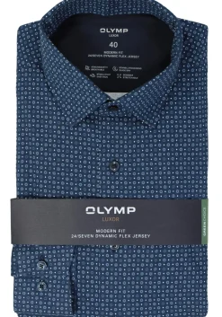 OLYMP 24/7 modern fit overhemd, tricot, marine blauw dessin