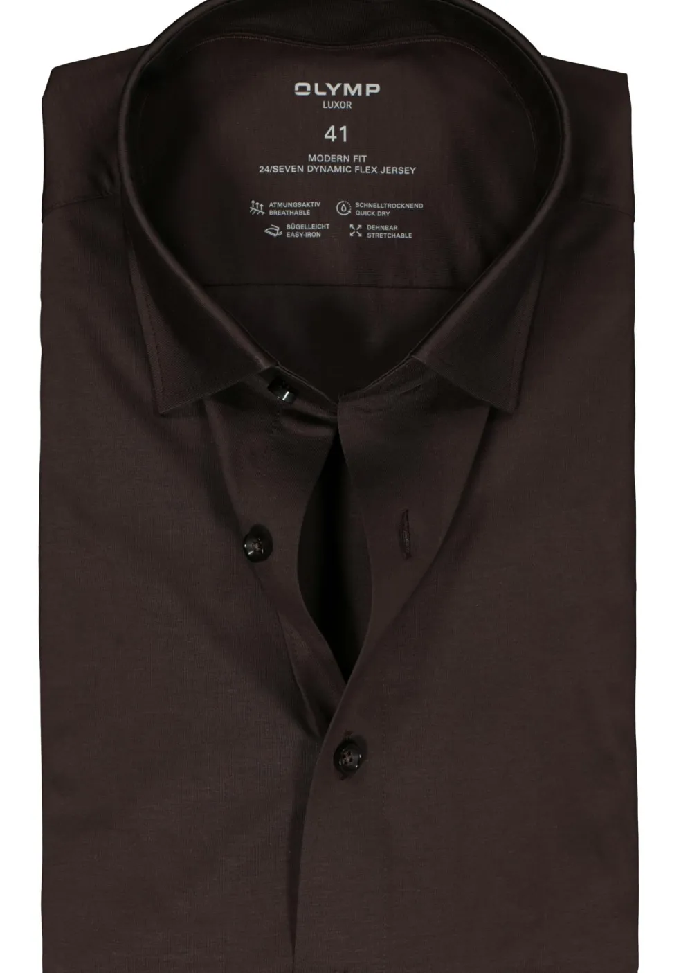 OLYMP 24/7 modern fit overhemd, tricot, zwartbruin