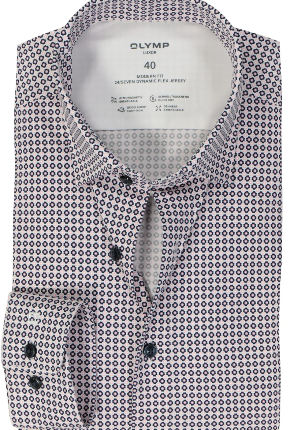 OLYMP 24/7 modern fit overhemd, tricot, roze dessin