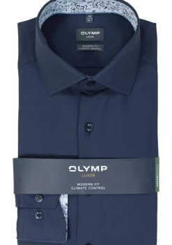 OLYMP 24/7 modern fit overhemd, twill, marine blauw