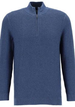 OLYMP modern fit schipperstrui katoen, structuur, korte rits, blauw