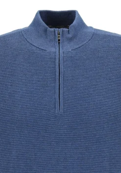 OLYMP modern fit schipperstrui katoen, structuur, korte rits, blauw