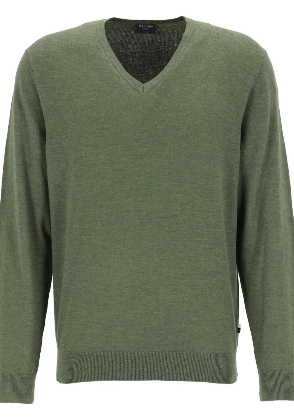 OLYMP modern fit trui wol, V-hals, olijfgroen