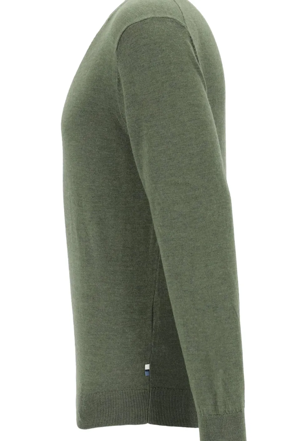 OLYMP modern fit trui wol, V-hals, olijfgroen