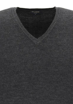 OLYMP modern fit trui wol, V-hals, antraciet grijs