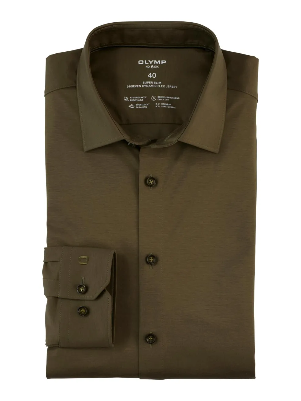OLYMP No. 6 Six super slim fit overhemd, mouwlengte 7, tricot, modderbruin