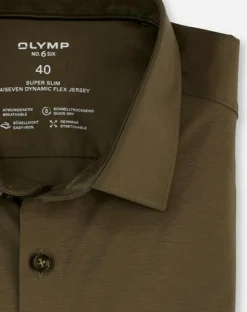 OLYMP No. 6 Six super slim fit overhemd, mouwlengte 7, tricot, modderbruin