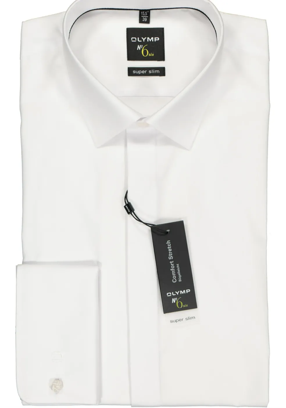 OLYMP No. Six super slim fit overhemd, dubbele manchet, wit