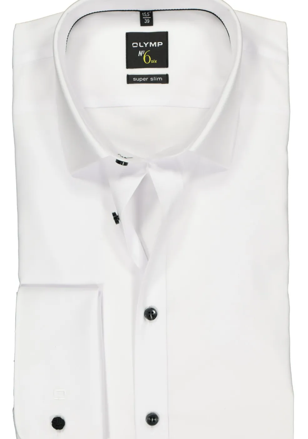OLYMP No. Six super slim fit overhemd, dubbele manchet, wit met zwarte knoopjes