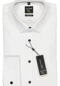 OLYMP No. Six super slim fit overhemd, dubbele manchet, wit met zwarte knoopjes