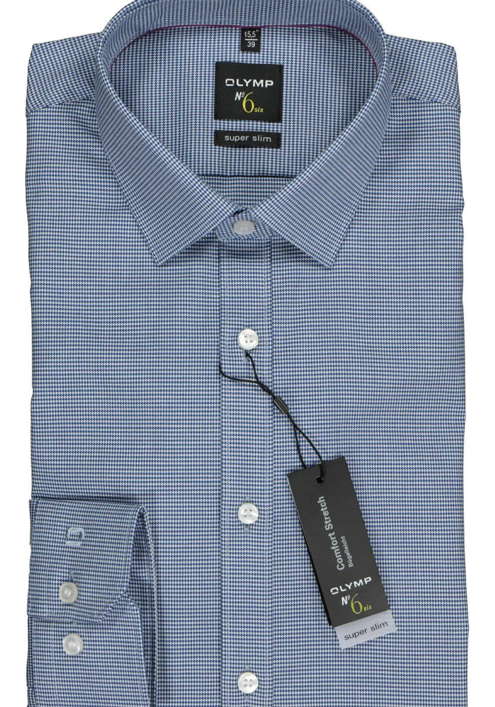OLYMP No. Six super slim fit overhemd, marine blauw geruit