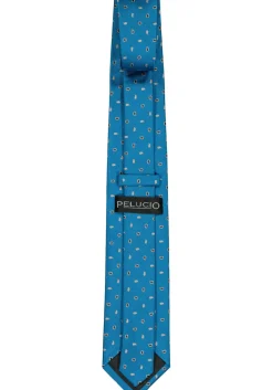 Pelucio stropdas, turquoise met wit dessin