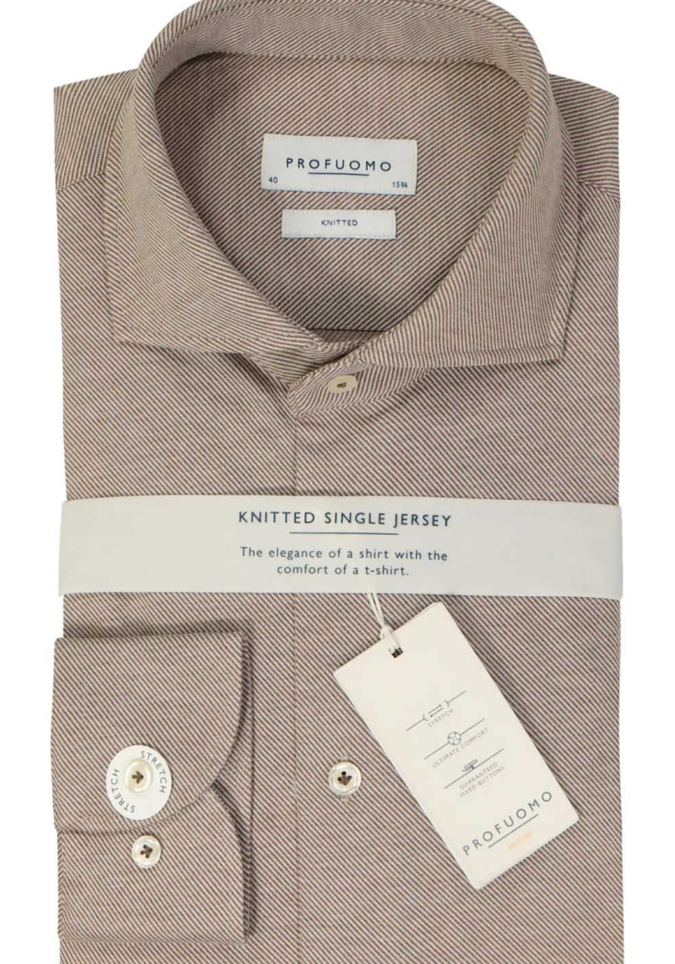 Profuomo slim fit heren overhemd, jersey, camel