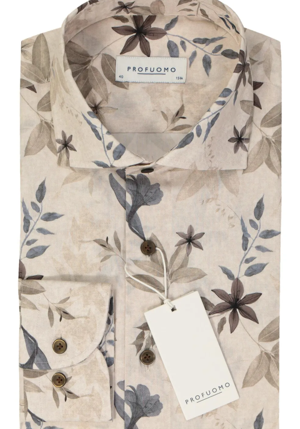 Profuomo slim fit heren overhemd, popeline, beige
