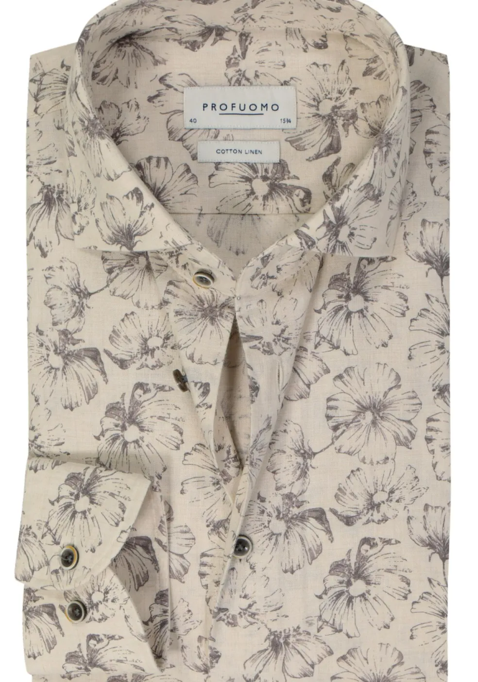 Profuomo slim fit heren overhemd, popeline, beige dessin