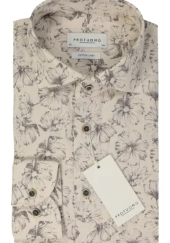 Profuomo slim fit heren overhemd, popeline, beige dessin