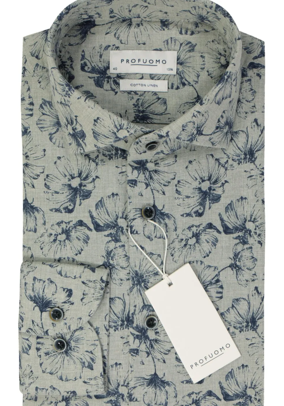 Profuomo slim fit heren overhemd, popeline, groen dessin