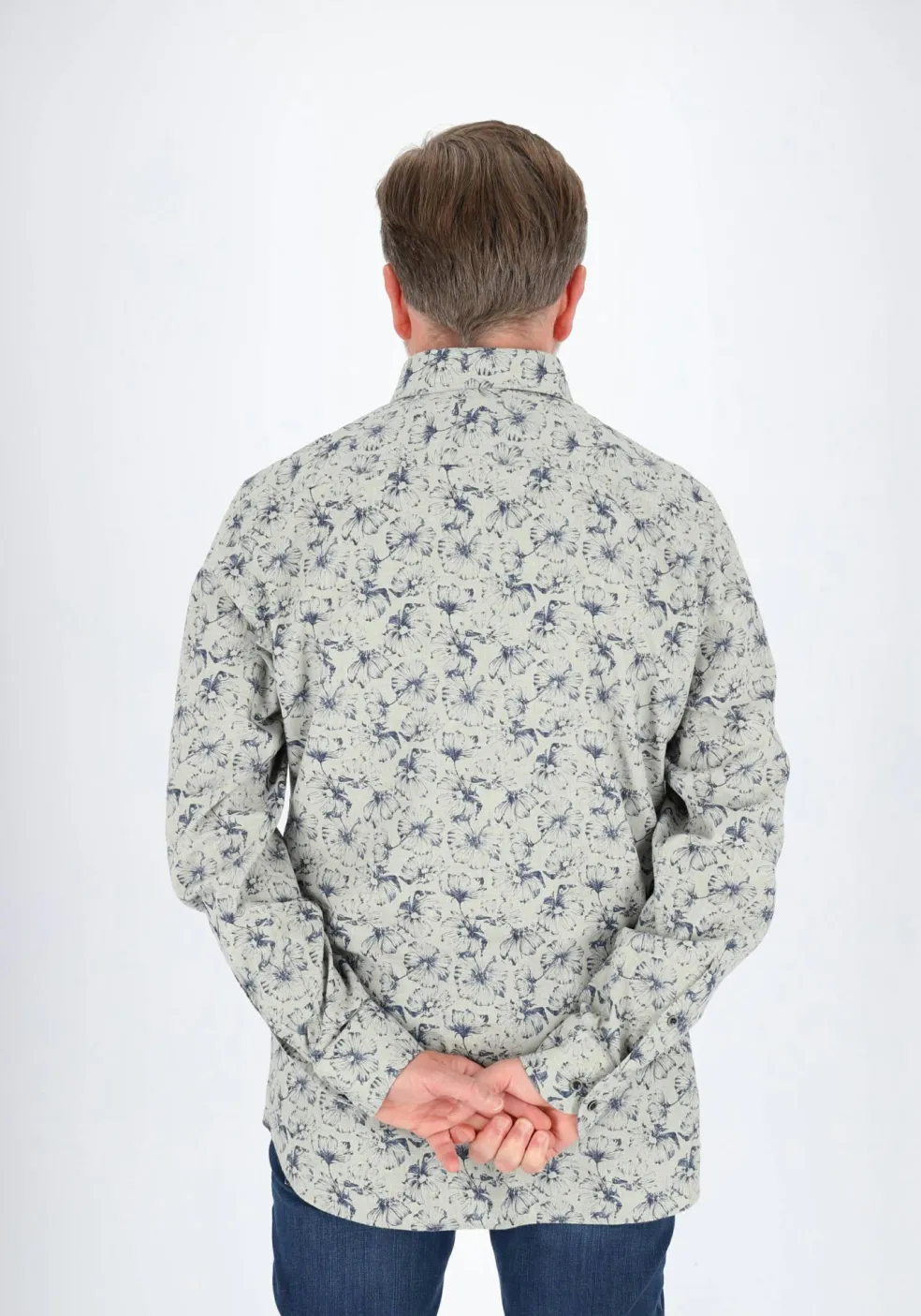 Profuomo slim fit heren overhemd, popeline, groen dessin
