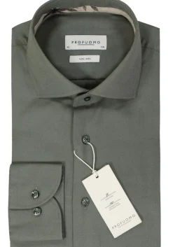 Profuomo slim fit heren overhemd, twill, groen