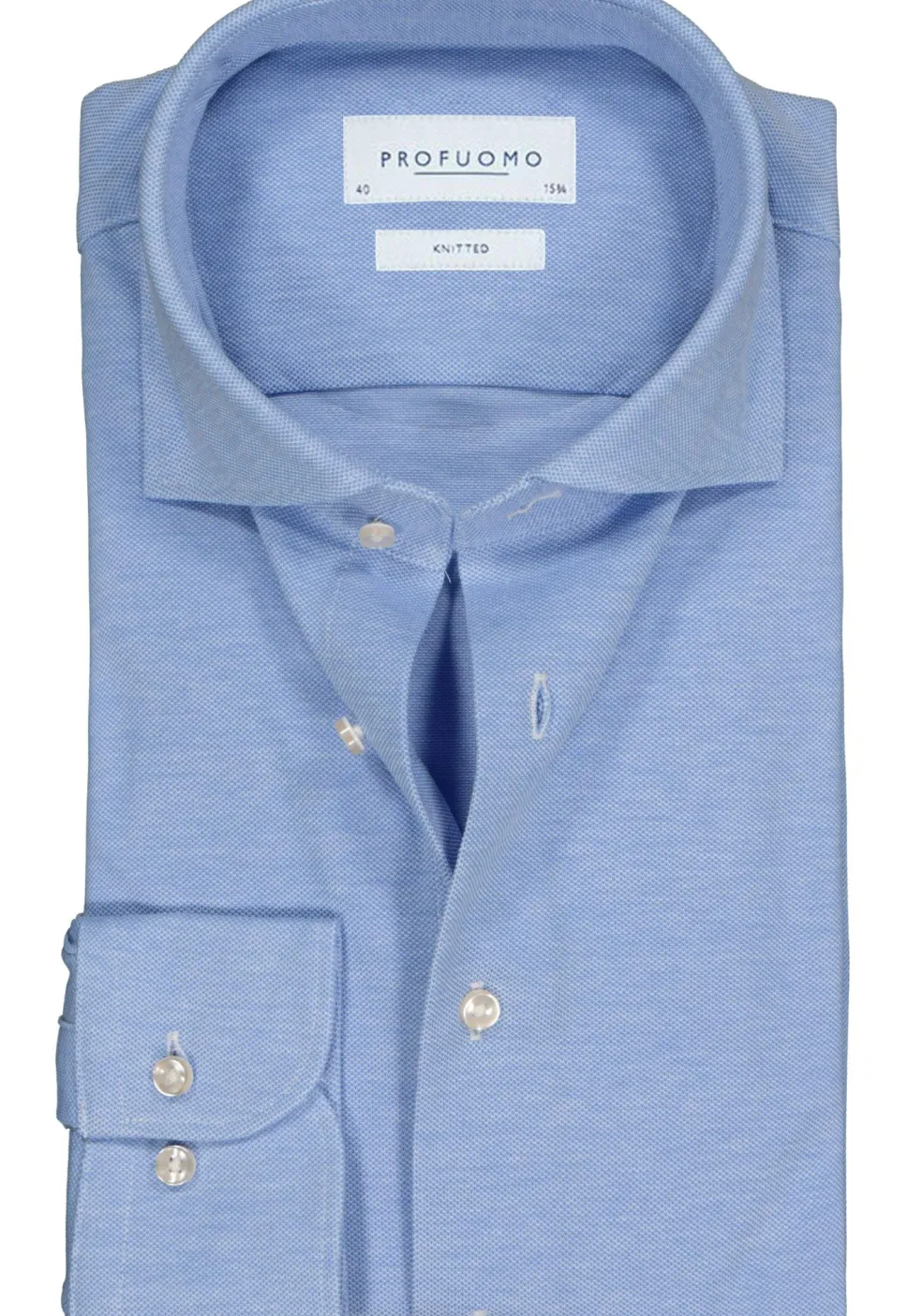 Profuomo slim fit jersey overhemd, knitted shirt pique, lichtblauw melange