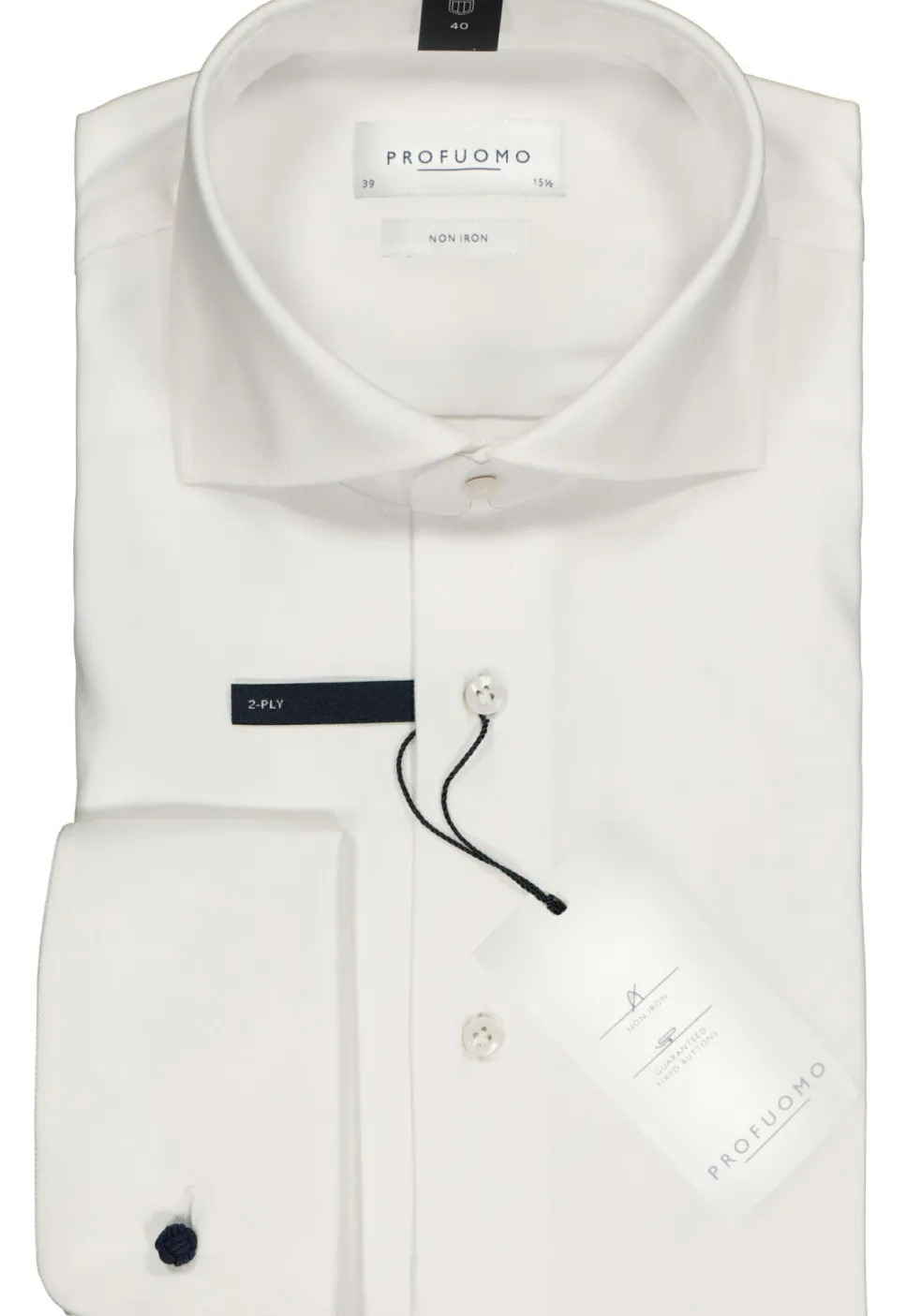 Profuomo slim fit overhemd, dubbele manchet 2-ply twill, wit