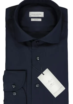Profuomo slim fit overhemd, fine twill, marine blauw