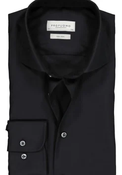 Profuomo slim fit overhemd, fine twill, zwart