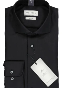 Profuomo slim fit overhemd, fine twill, zwart