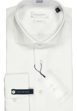 Profuomo slim fit overhemd, mouwlengte 72 cm, twill, wit