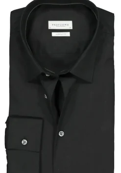 Profuomo super slim fit overhemd, stretch poplin, zwart