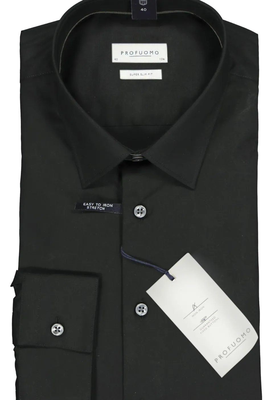 Profuomo super slim fit overhemd, stretch poplin, zwart