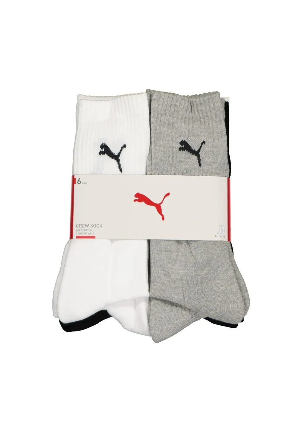 Puma sport cush crew 6-Pack, wit, grijs en zwart