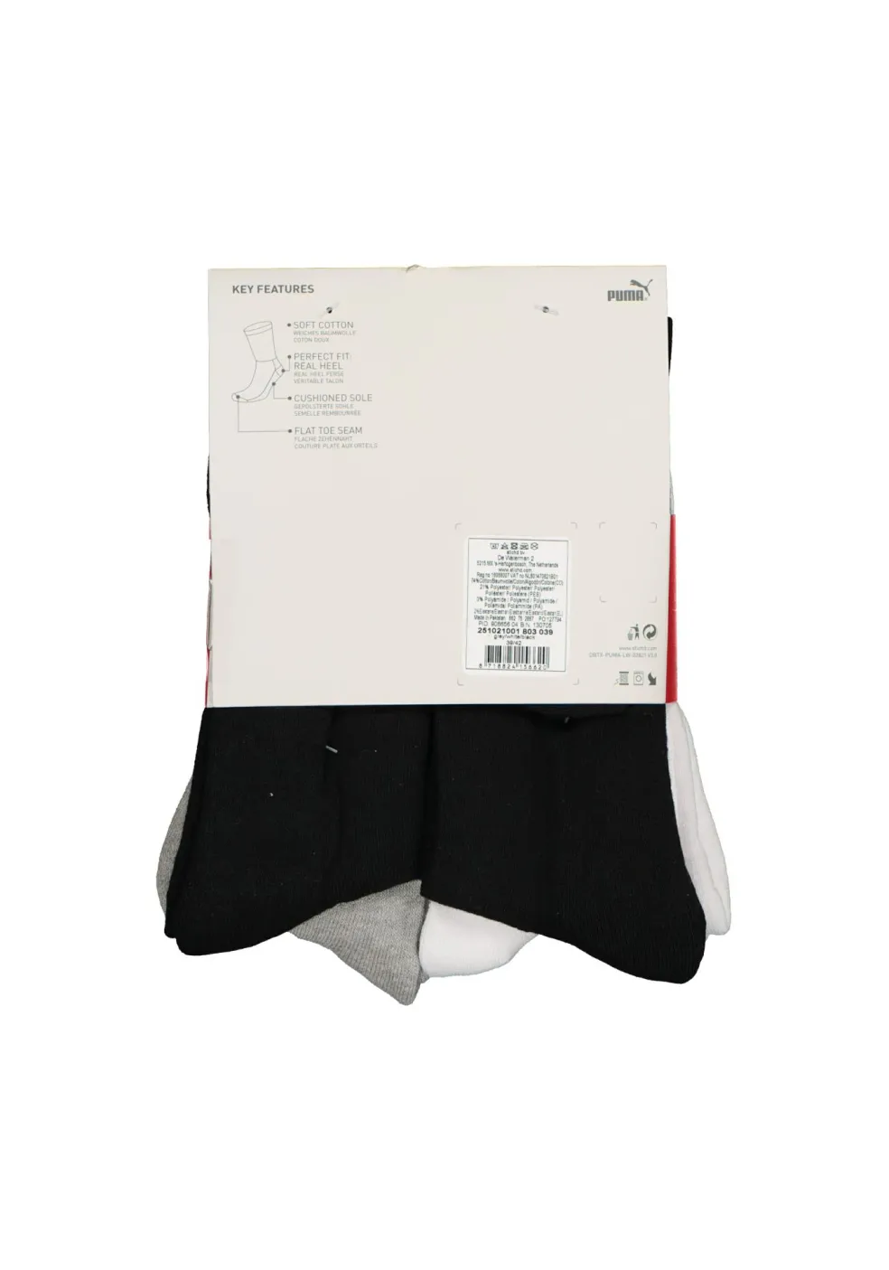 Puma sport cush crew 6-Pack, wit, grijs en zwart